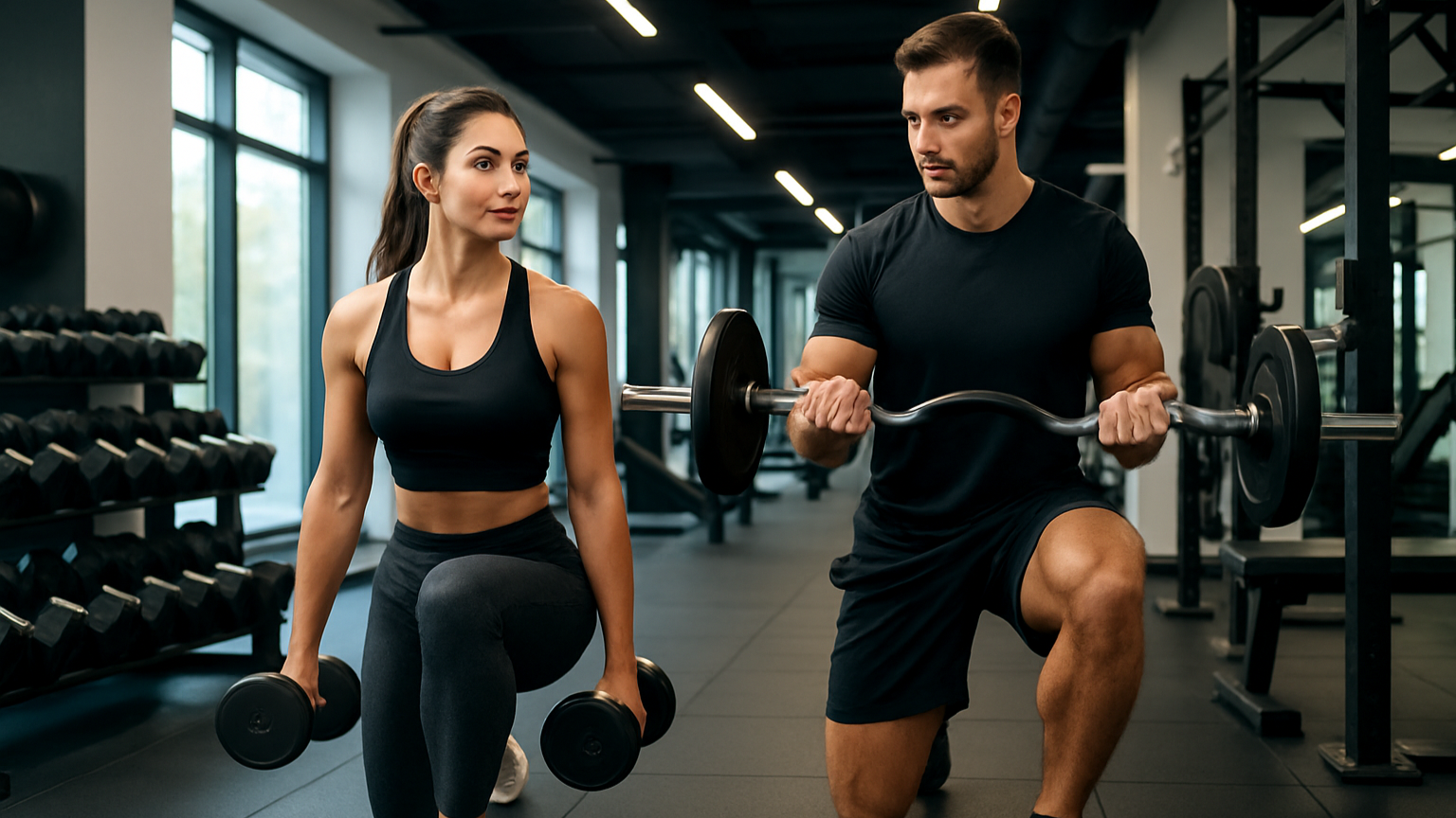 Een sportende man en vrouw in de sportschool